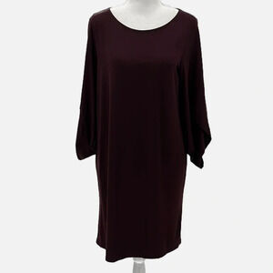 Eileen Fisher Tulip Sleeve Knit Shift Dress in Brown - Size XS